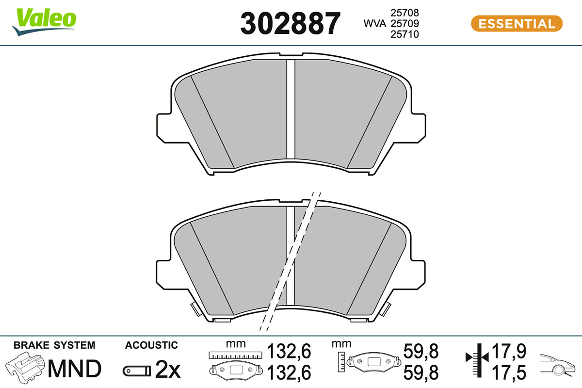 Комплект тормозных колодок, дисковый тормоз - 302887 VALEO